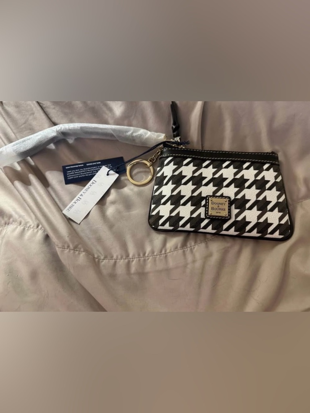 Dooney & Bourke Black and White Houndstooth Wristlet Key Pouch